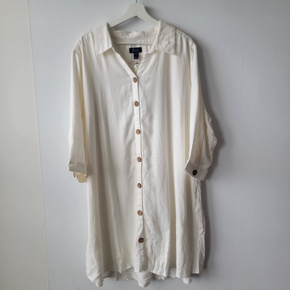 Denim & Co.beach women's Linen Blend Button Front Shirt Dress sz 2x short sleeve